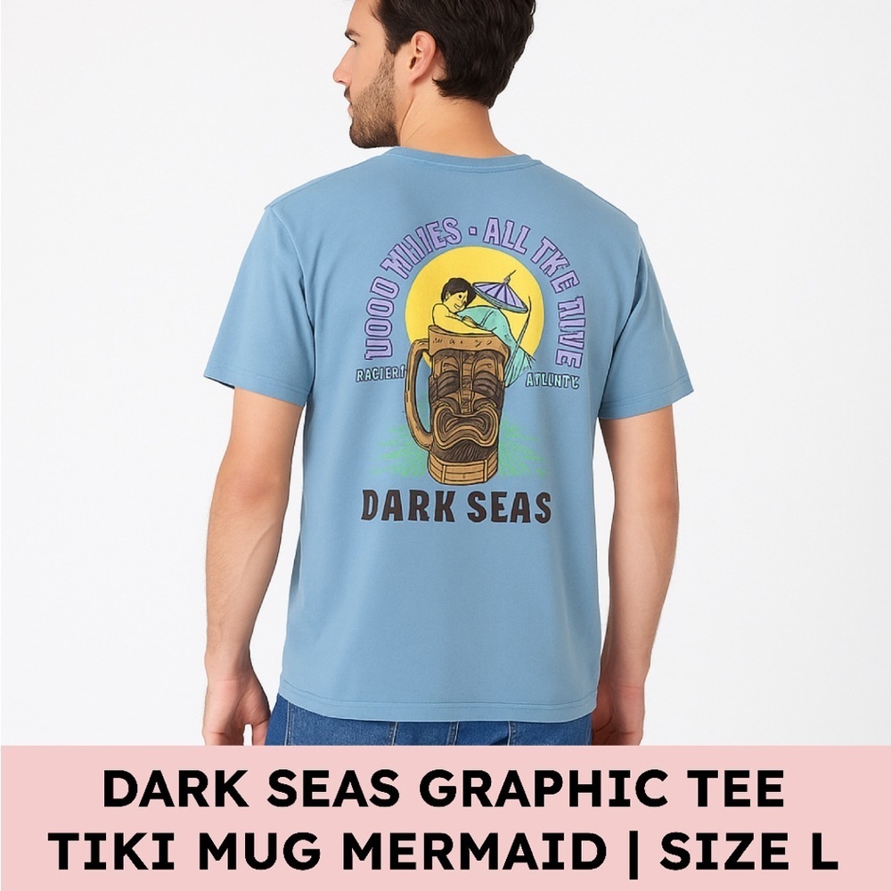 Dark Seas Division Graphic Tee — Tiki Mug Mermaid Surf Shirt (L) Blue Streetwear - Picture 9 of 9